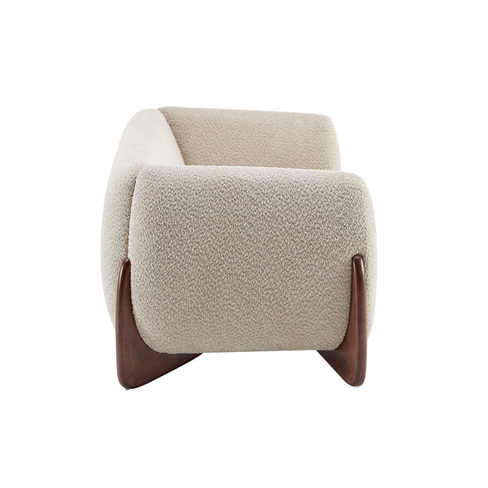 Harold Canape 3 places en bois de 82,75\" avec revetement boucle et sherpa, amande