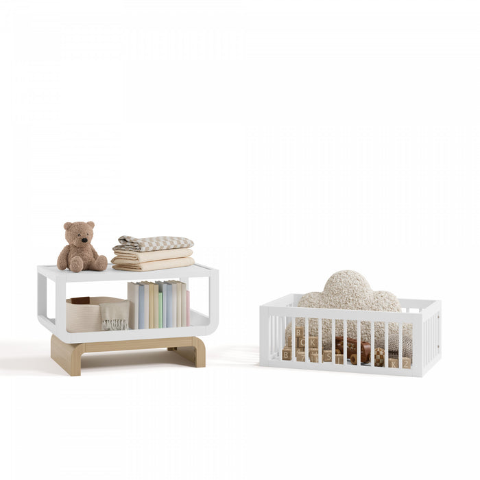 Storkcraft Santorini Berceau convertible 3-en-1 de luxe - Blanc avec bois clair