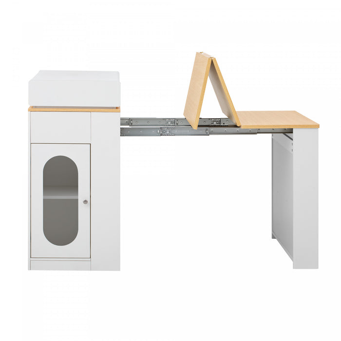 Table a manger extensible Logan avec plateau pliant et tiroirs de rangement, blanc