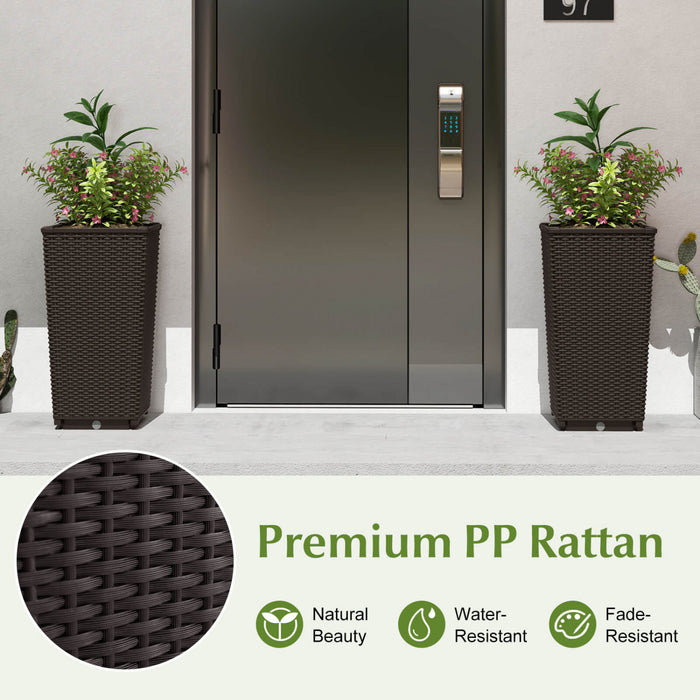 Costway 23 \"planteurs Hauts Ensemble De 2 Pot De Plante En Mousse De Rattan Pot D'arbre Arrosant Automatiquement Brown