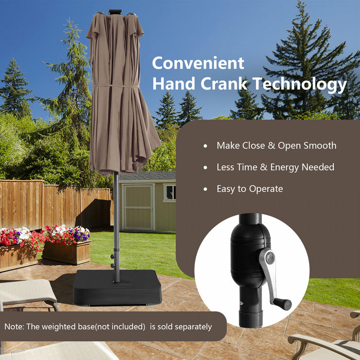 Costway Parasol double face jumeau 15FT pour patio avec 48 LED solaires a manivelle Cafe