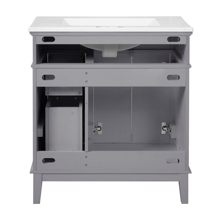Savannah Meuble de salle de bain 30 pouces avec vasque en ceramique et armoire de rangement spacieux, Gris