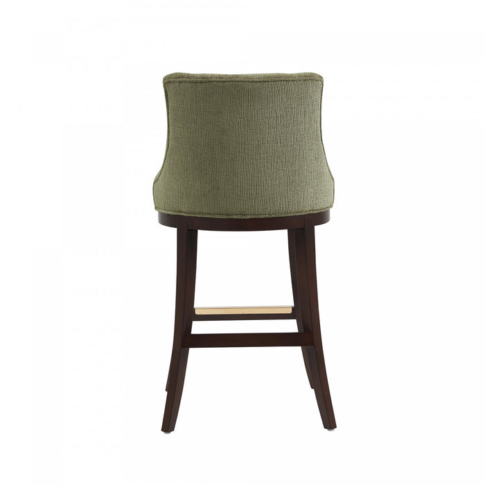 Tabouret de bar moderne en bois Lucia, tapisse de chenille, vert feuille