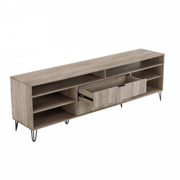 Meuble TV moderne Dumbo 85\" a cannelures, finition brun dore