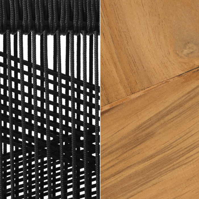 Tabouret bar Agave en teck et en corde tressée - noir et naturel