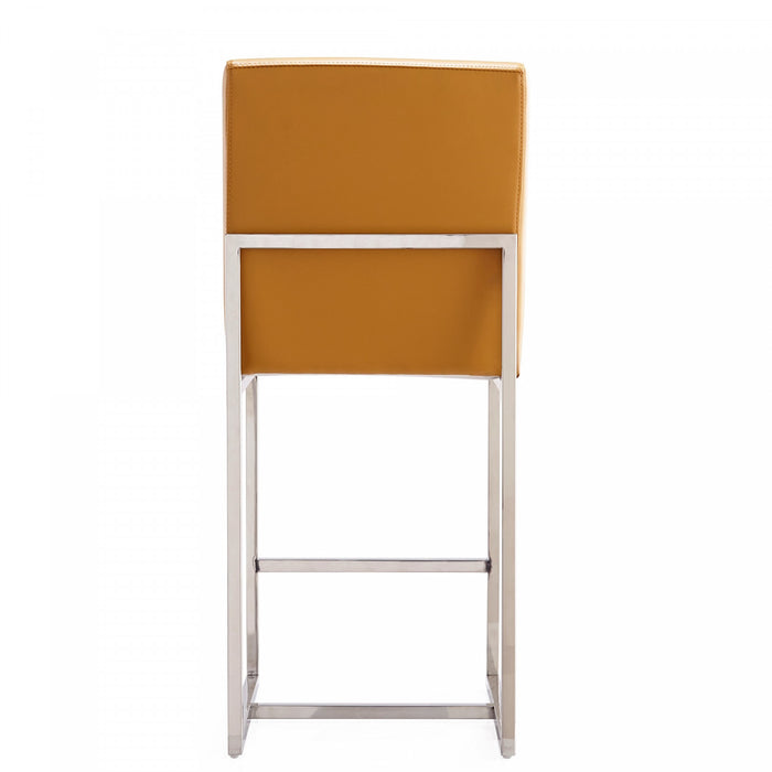 Tabouret de comptoir moderne en metal et tissu Element, coloris camel - Lot de 3