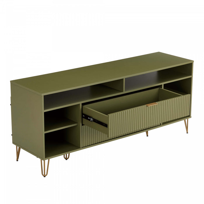 Meuble TV cannele moderne Dumbo 160 cm en vert olive