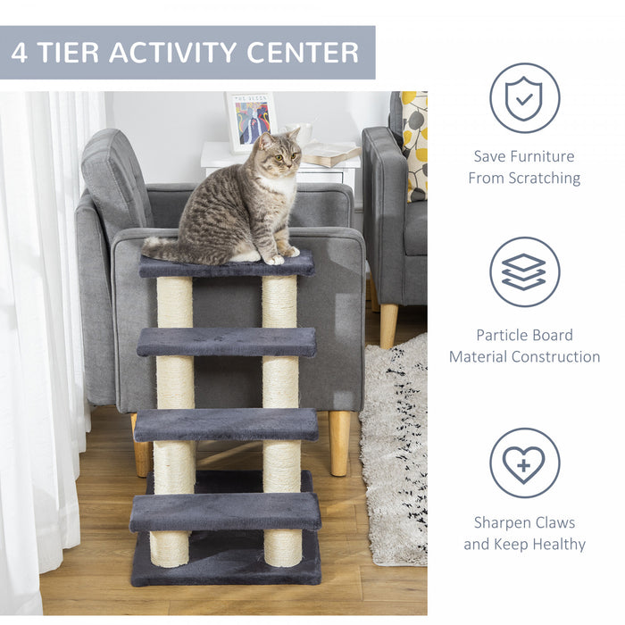 Pawhut Escalier A 4 Niveaux Pour Animaux De Compagnie Chien Chat 4 Marches Kitty Poteau A Gratter Chat Gris Fonce