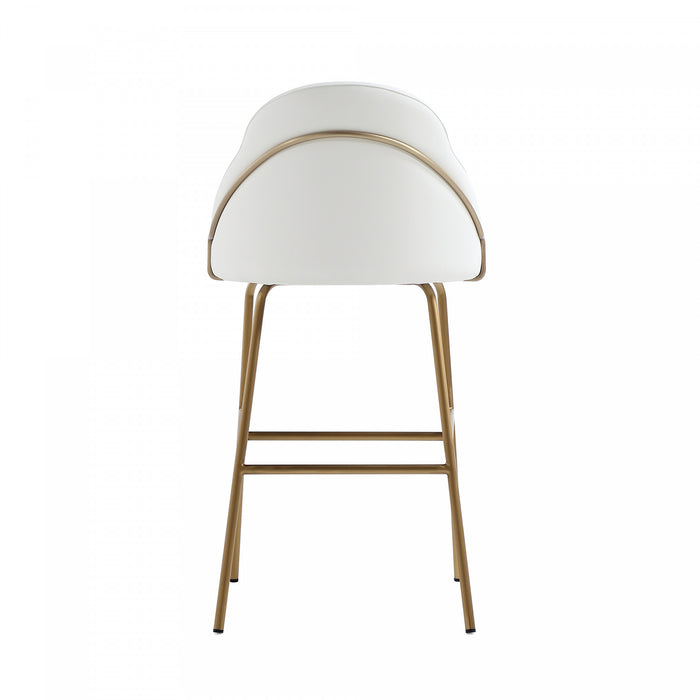 Tabouret de bar moderne en metal Gracie avec revetement, blanc et or - Lot de 2