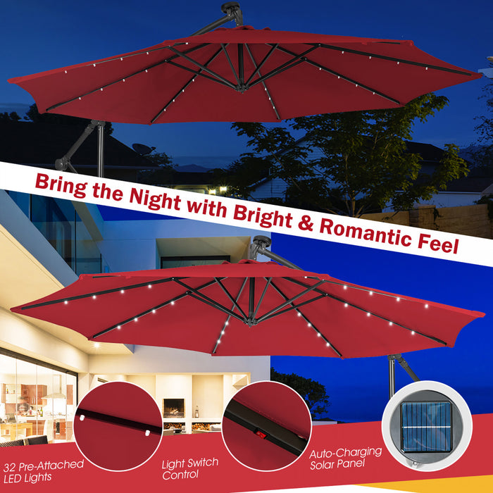 Costway Parasol deporte solaire 10FT 32 LED eclairees Wine pour patio exterieur