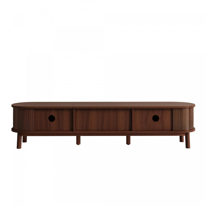 Rustic Meuble TV 67 po avec Portes Coulissantes en Rotin et Tiroirs, Bois