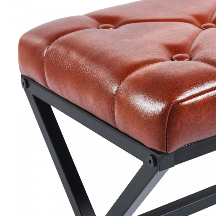 Tabouret d’appoint Liam avec coussin capitonne et pieds en metal, couleur marron