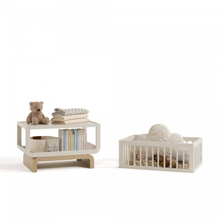 Storkcraft Santorini Berceau convertible 3-en-1 de luxe - Avoine avec bois clair