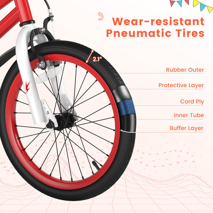 Velo Costway 18\" Pour Enfants Avec Roues D'entrainement Amovibles Et Panier Pour 4-8 Ans Rouge