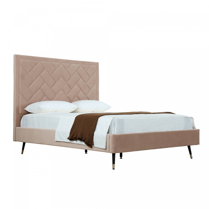 Lit Queen Moderne Crosby Rembourre en Velours Nude