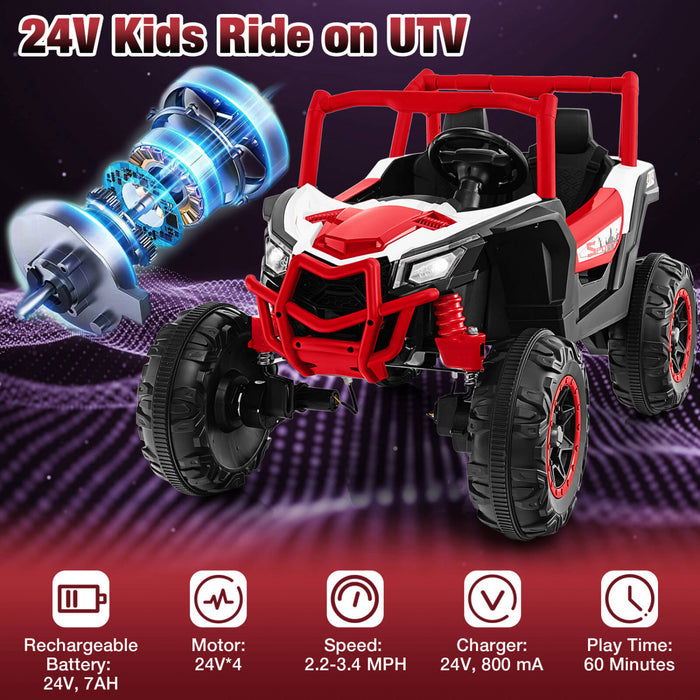 Costway 24v Kids Ride Sur Utv Avec 4 X 100w Puissant Moteur Telecommande Haute / Basse Vitesse Rouge