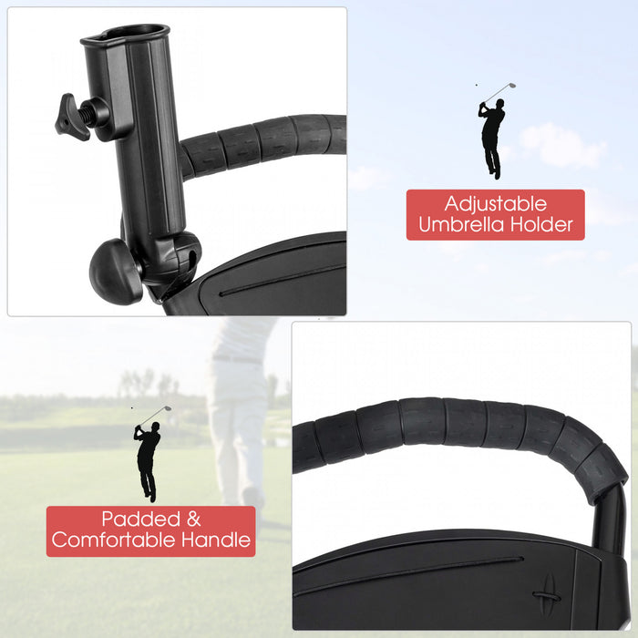 Caddie De Golf Pliable 3 Roues En Acier A Pousser Ou Tirer Avec Porte-parapluie
