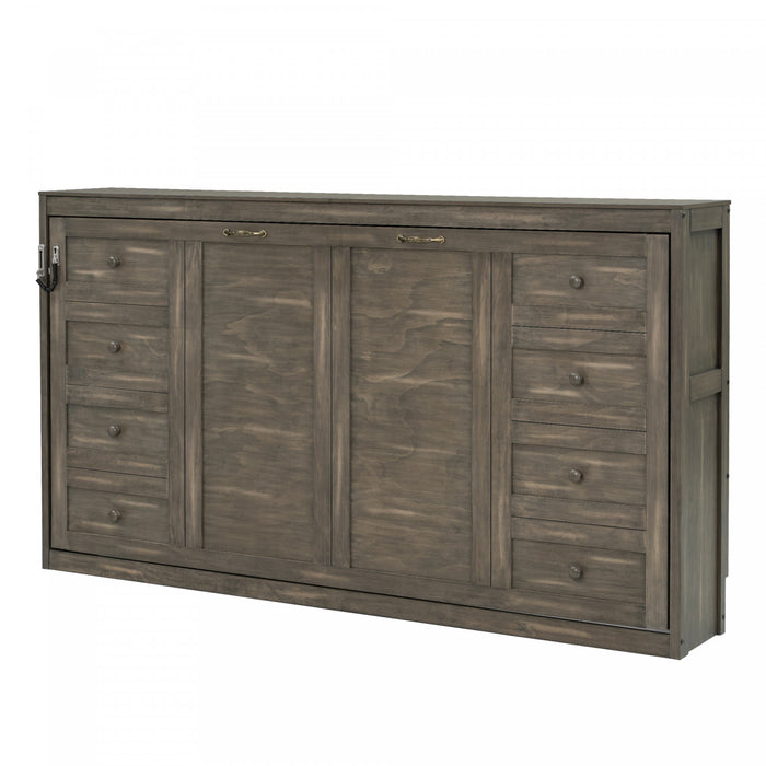 Lit escamotable Olivia en bois massif avec lumiere LED et armoire pliante, taille simple, marron