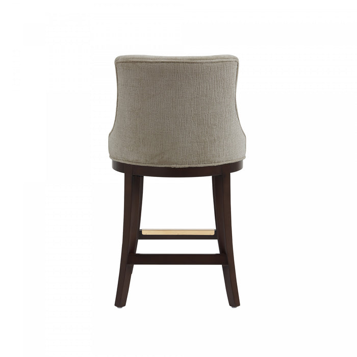 Tabouret de comptoir moderne Lucia en bois et chenille taupe - Lot de 2