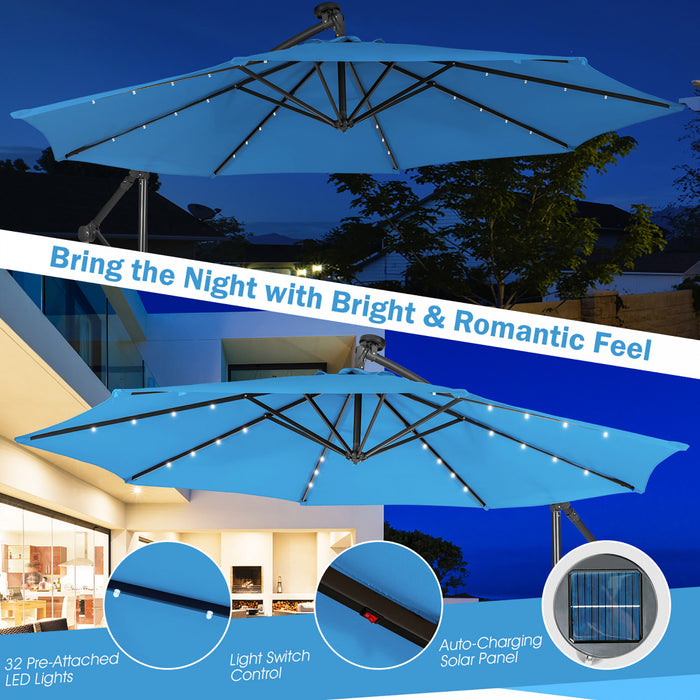 Costway Parasol deporte solaire 10FT 32 LED eclairees Bleu pour patio exterieur