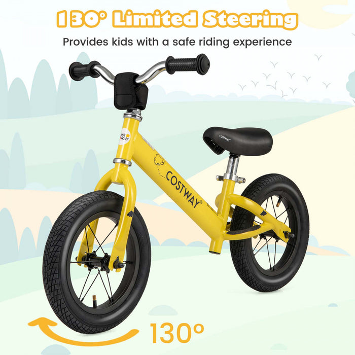 Bicycle D'equilibre Costway 12 Pouces Sans Pedale Bicycle D'entrainement Avec Pneus En Caoutchouc Gonflables Jaune