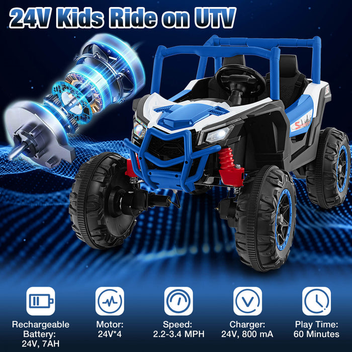 Costway 24v Kids Ride Sur Utv Avec 4 X 100w Puissant Moteur Telecommande Haute/basse Vitesse Marine