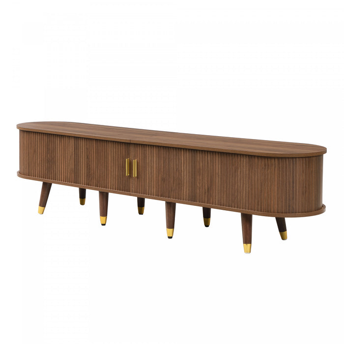 Rustic Meuble TV 69 po avec Porte Coulissante et Finition Noyer, Bois