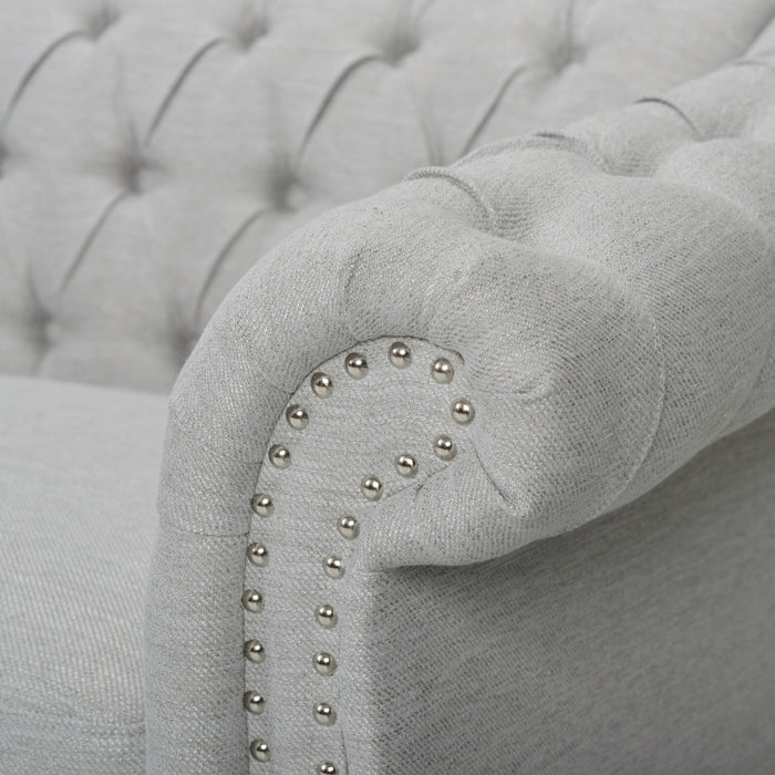 Sofa 3 Places Colin En Tissu Avec Dossier Capitonné Et Garniture De Clous - Gris