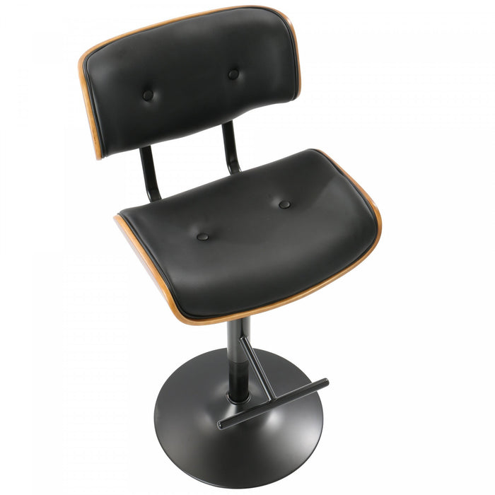 Tabouret bar réglable moderne du milieu du 20e siècle Lombardi en similicuir - noyer et noir