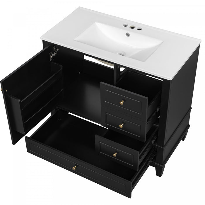Fanny Meuble-lavabo de 36\" avec vasque en ceramique et charnieres a fermeture douce, Noir