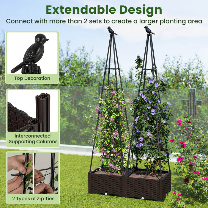 Costway 2 Pcs Lit De Jardin Eleve Avec Boite A Plantes Et Trellis Obelisque Planteur De Cage A Roues Verrouillables