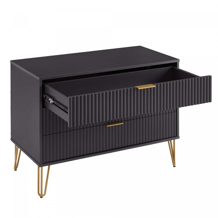 Commode Dumbo Moderne 35\" a Cannelures en Noir (3 Tiroirs)