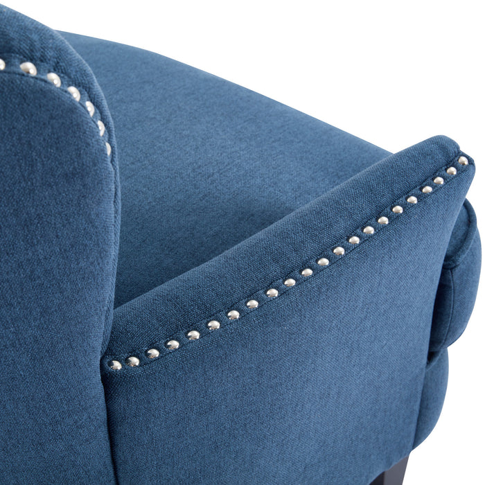 Arcadia Fauteuil de Salon d'Inspiration Vintage a Clous Decoratifs et Dossier Courbe, Bleu Marine