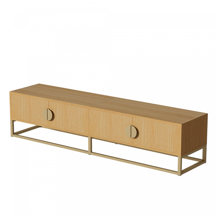 Aspect Meuble TV Moderne 70.8 po avec Finition Bois Graine et Charnieres a Fermeture Amortie, Naturel