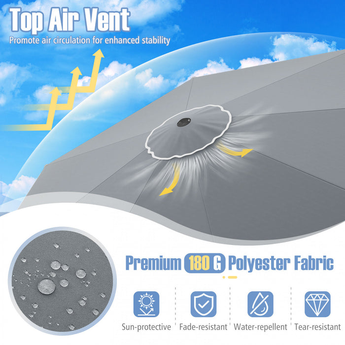 Parasol de patio Costway 10 FT avec reglage d'inclinaison a manivelle, bordures, haut ventile, 8 baleines, gris