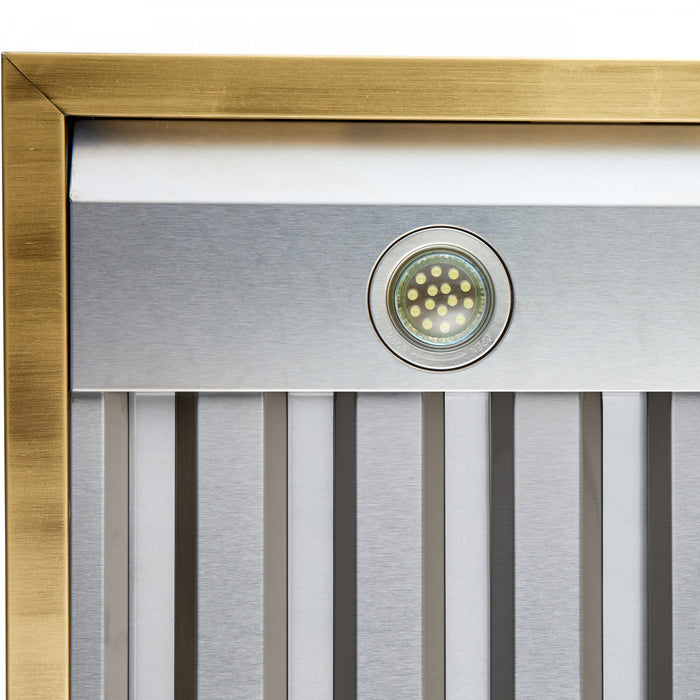 Hotte murale Vittorio de 36 po, blanc avec garniture en laiton antique-FRHWM5078-36BLK