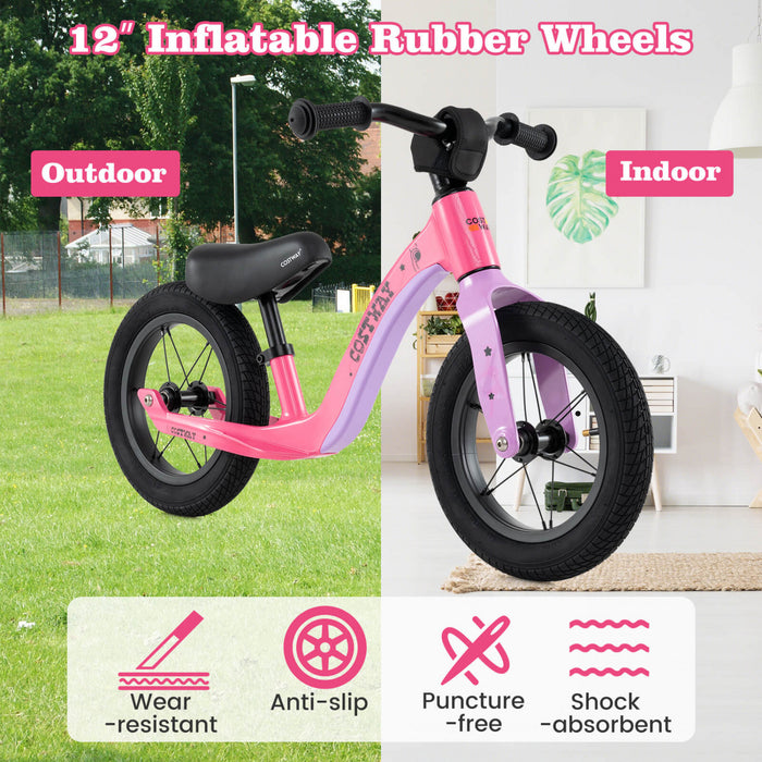 Costway 12 Pouces Magnesium Tout-petit Equilibre Velo Sans Pedale Entrainement Tout-petit Equilibre Velo Rose