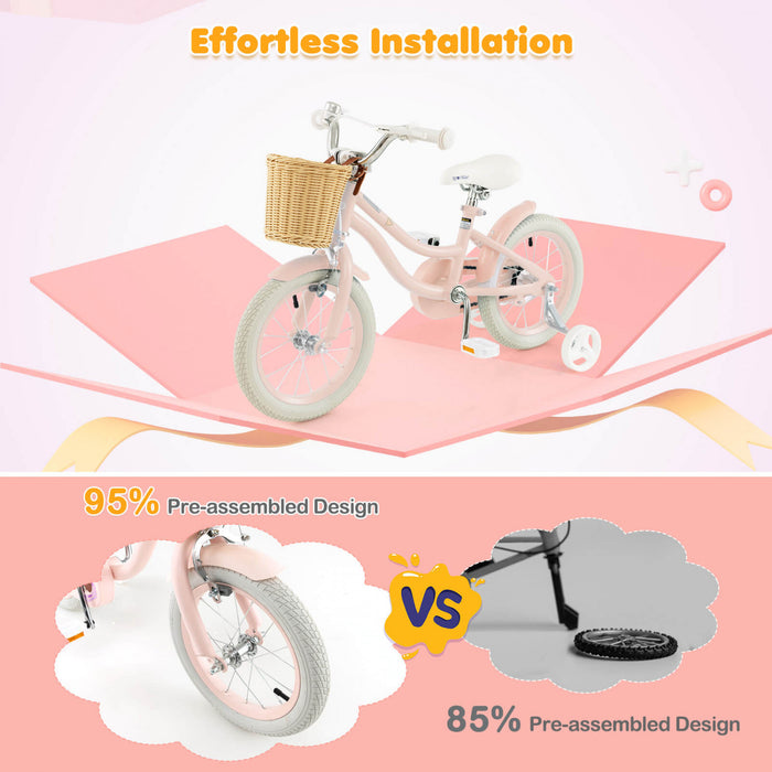 Prorider 14\" Velo Enfant Avec Roues D'entrainement Reglable Guidon Siege Frein A Main Rose
