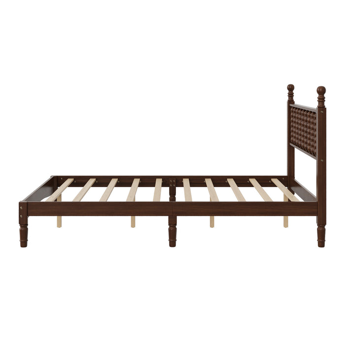 Oliver Lit Plateforme Retro en Bois avec Tete de Lit en Forme de Gourde et Support en Lattes en Bois Robustes, Taille Double