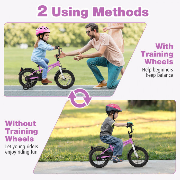 Costway 14\" Velo Pour Enfants Pour Garcons Et Filles De 3 A 5 Ans Avec Reflecteurs De Frein A Main Reglables Violet