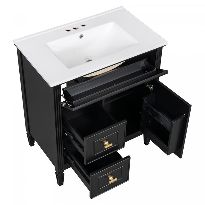 Olivia Meuble-lavabo de 30\" avec vasque en ceramique et bois caoutchouc massif, Noir