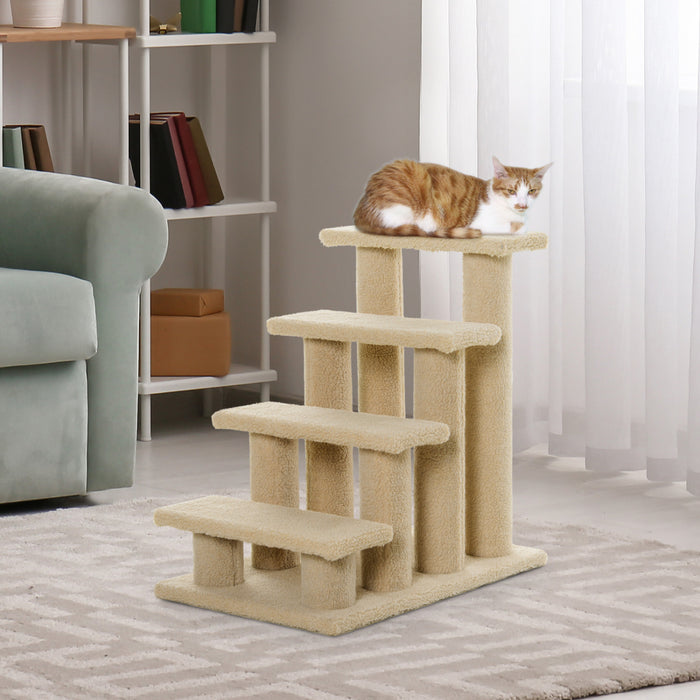Pawhut Escalier Pour Chat A 4 Niveaux A Plusieurs Niveaux Marron Clair