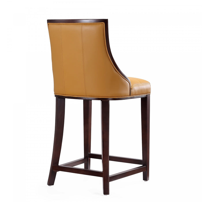 Tabouret de comptoir traditionnel en bois avec assise rembourree Fifth Avenue, coloris camel - Lot de 2