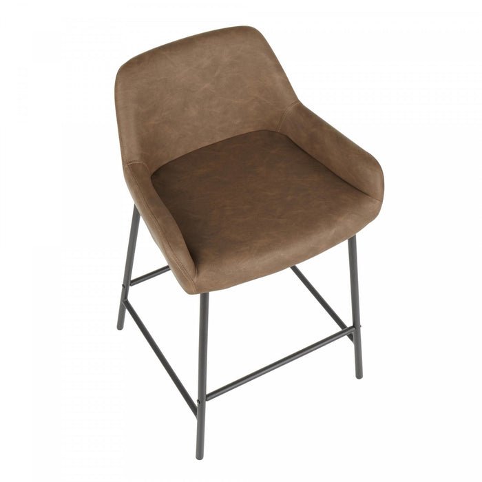 Tabouret industriel Daniella de hauteur comptoir en similicuir espresso - ensemble de 2
