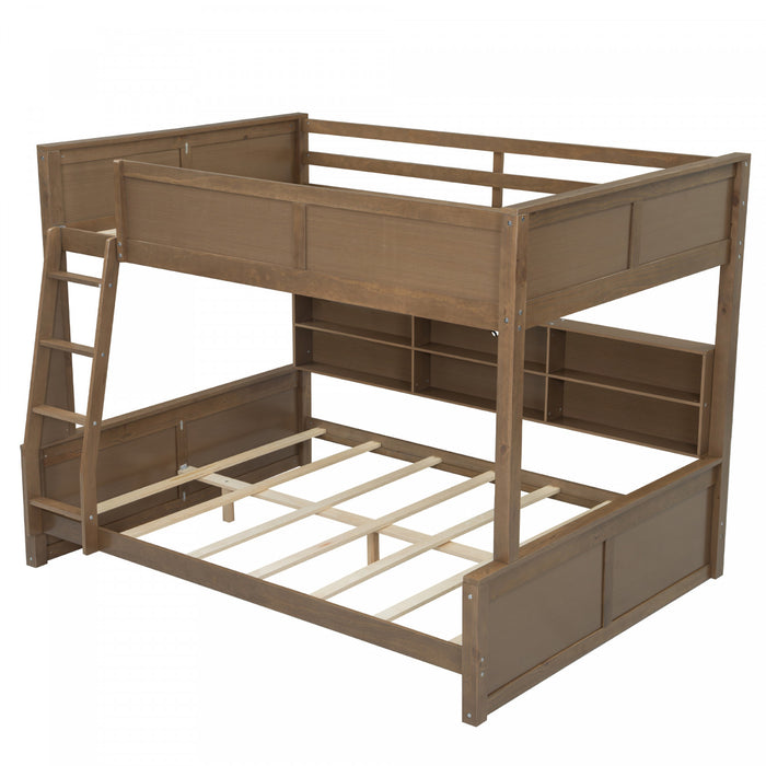 Lit superpose Liam en bois massif Full XL sur Queen avec rangement et ports USB, brun