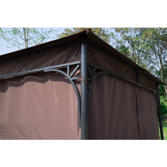 Outsunny 10x10pi Gazebo De Jardin En Acier Patio Auvent Exterieur Evenement Fete Tente Arriere Cour Abri Soleil Avec Rideau Cafe
