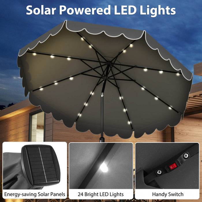 Parasol solaire Costway 10 FT avec 24 LED, 8 baleines et reglage d'inclinaison, gris