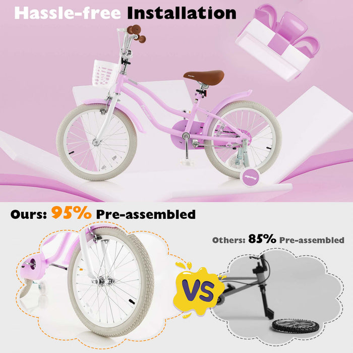 Costway 18\" Enfants Velo Tout-petit Velo Avec Roue De Formation Pour 4-8 Ans Violet