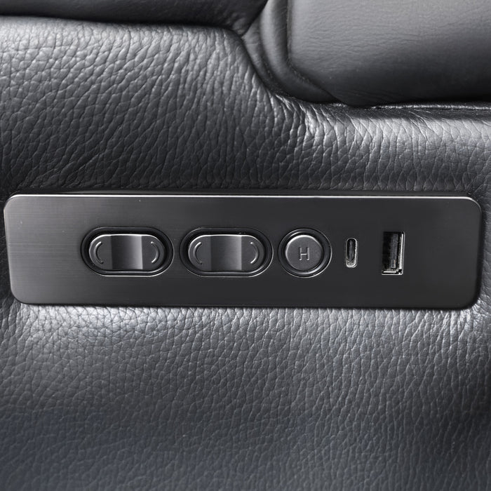 Sofa inclinable electrique Kingsley de 78 po en cuir assorti avec console de rangement et USB - Noir