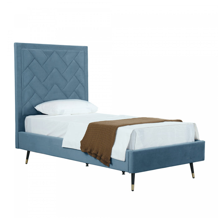 Lit simple moderne Crosby en velours bleu